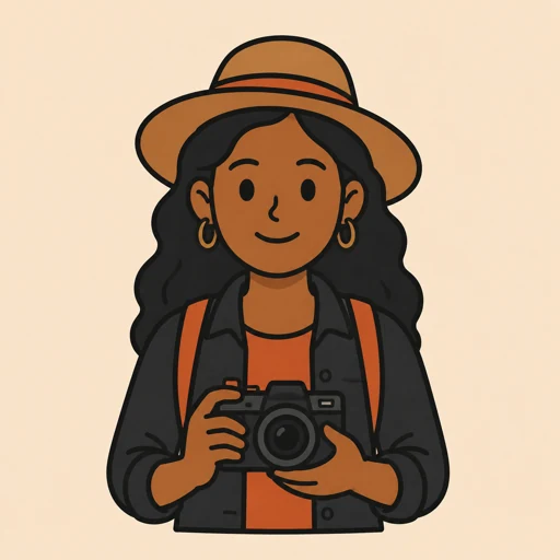 Minimal cartoon avatar representing a travel creator